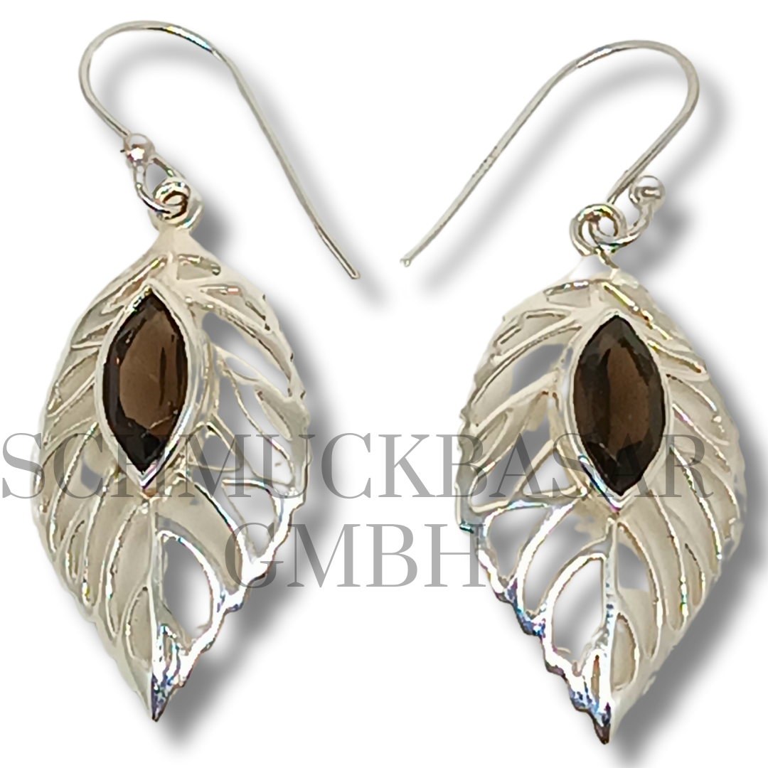 SILVER SMOKEY QUARTZ STONE EARRINGS