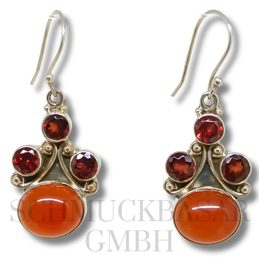 SILVER GARNET CARNELIAN STONE EARRINGS