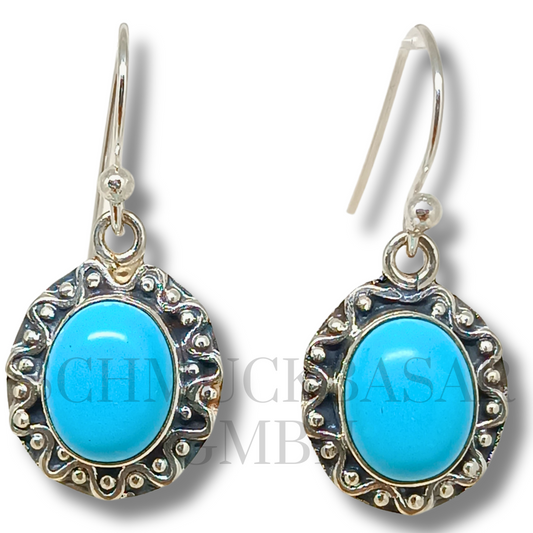 SILVER AQUA CHALCEDONY STONE EARRINGS