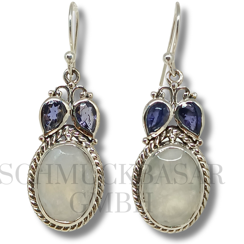 SILVER R.MOONSTONE LAPIS LAZULI STONE EARRINGS