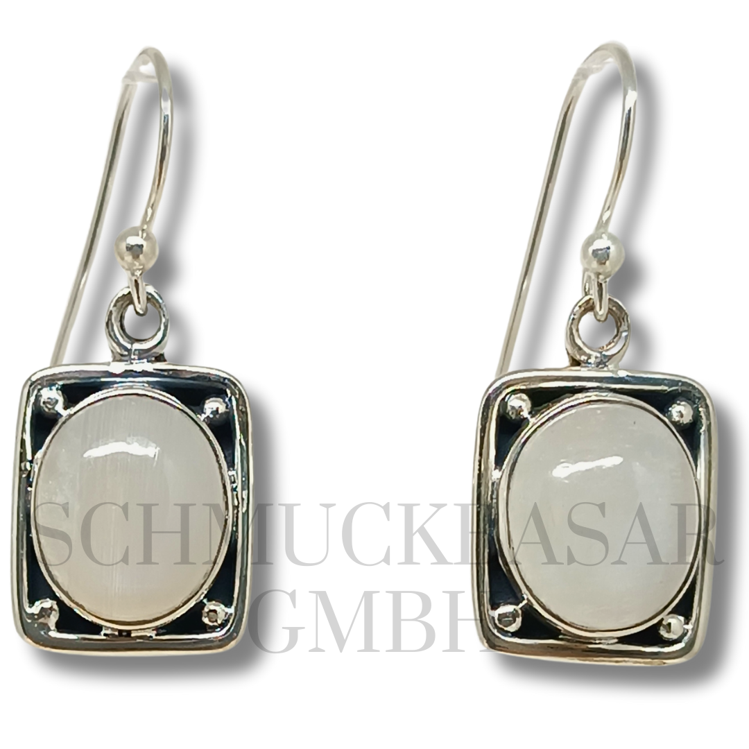 SILVER R.MOONSTONE STONE EARRINGS