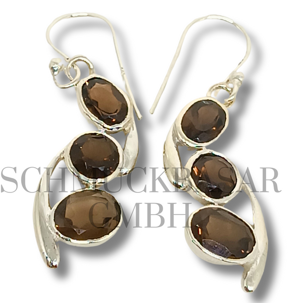 SILVER SMOKEY QUARTZ STONE EARRINGS