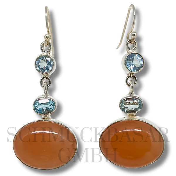 SILVER BLUE TOPAZ CARNELIAN STONE EARRINGS