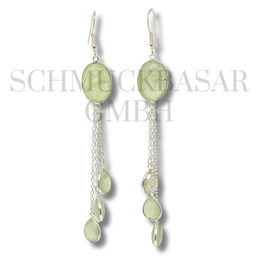 SILVER PREHNITE STONE EARRINGS