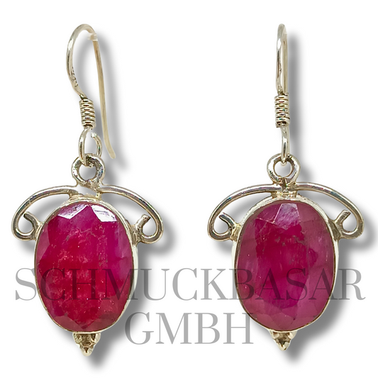 SILVER RUBY STONE EARRINGS