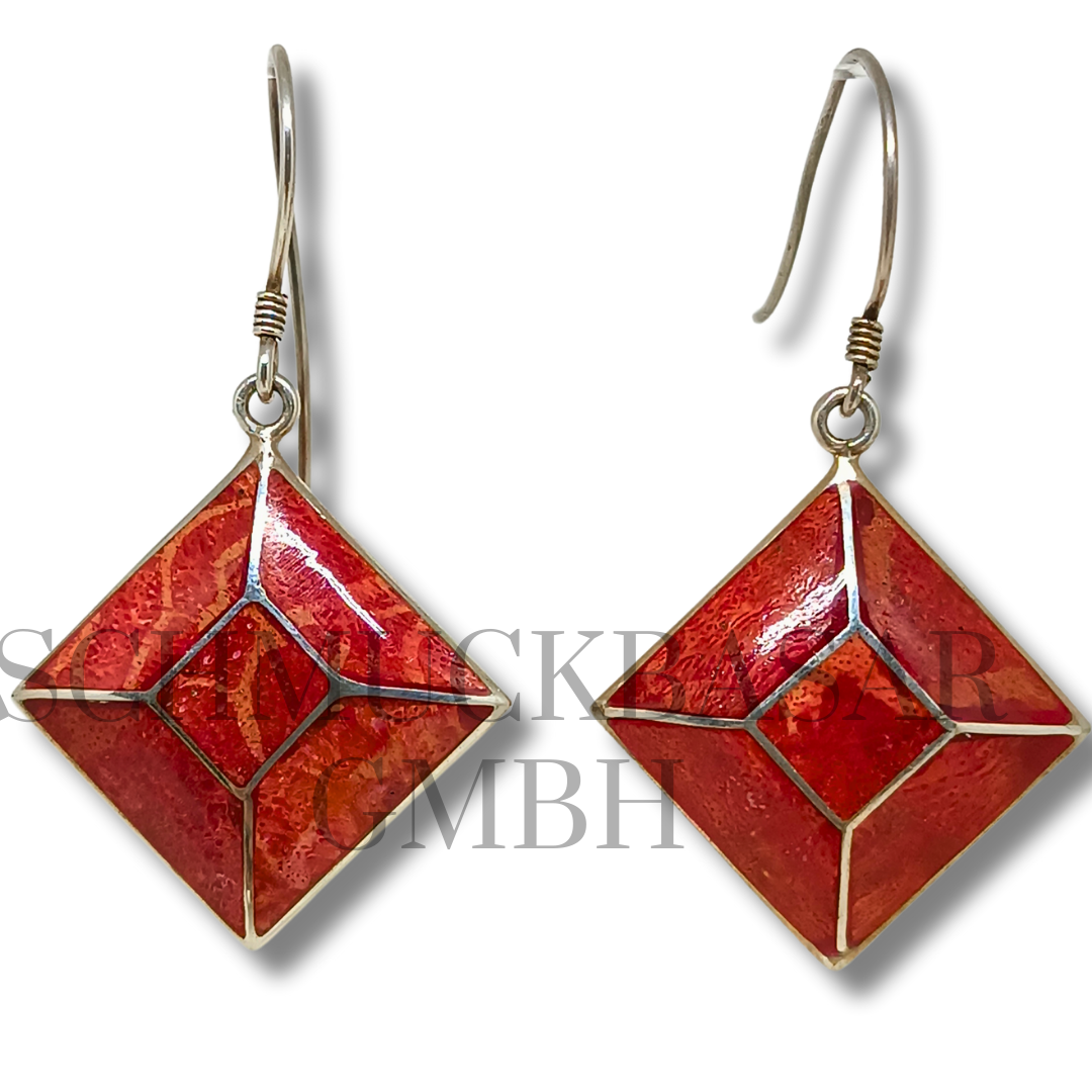 SILVER CORAL STONE EARRINGS