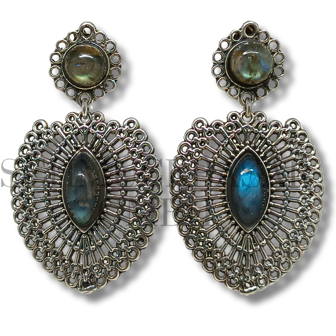 SILVER LABRADORITE STONE EARRINGS