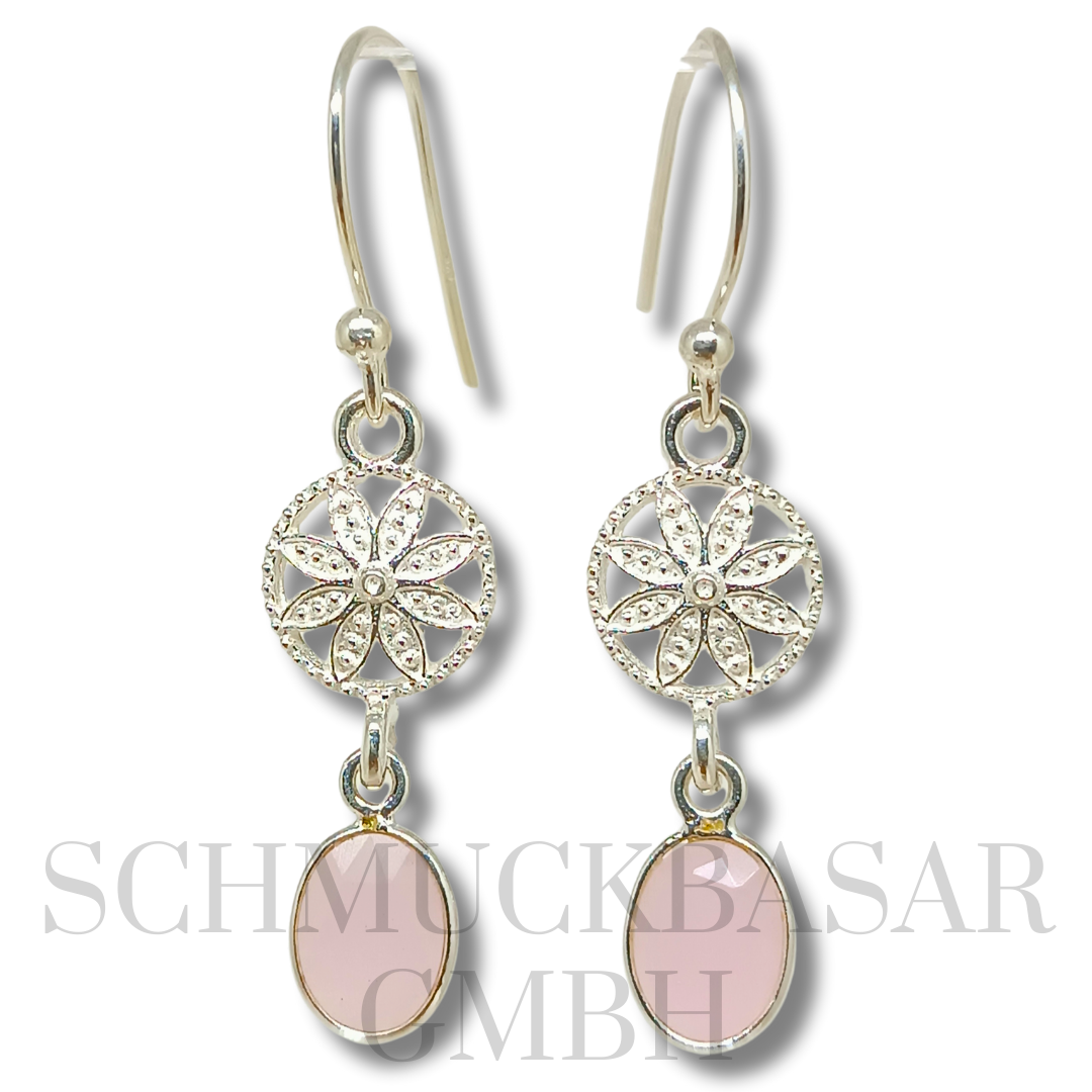 SILVER ROSE QUARTZ STONE EARRINGS