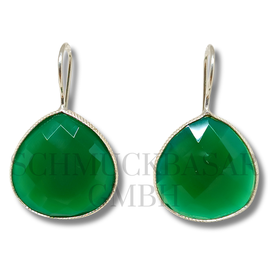 SILVER GREEN ONYX STONE EARRINGS