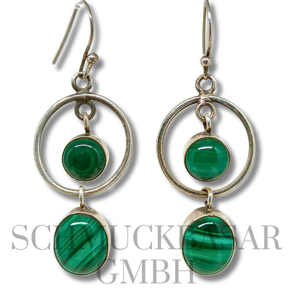 SILVER MALACHITE STONE EARRINGS