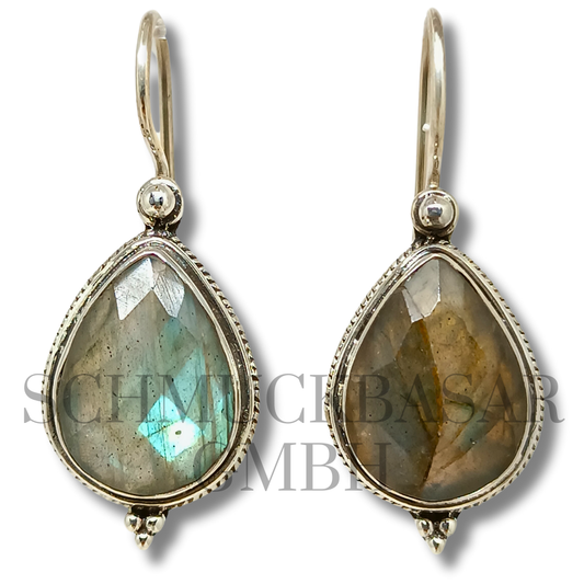 SILVER LABRADORITE STONE EARRINGS