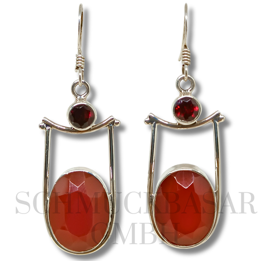 SILVER GARNET CARNELIAN STONE EARRINGS