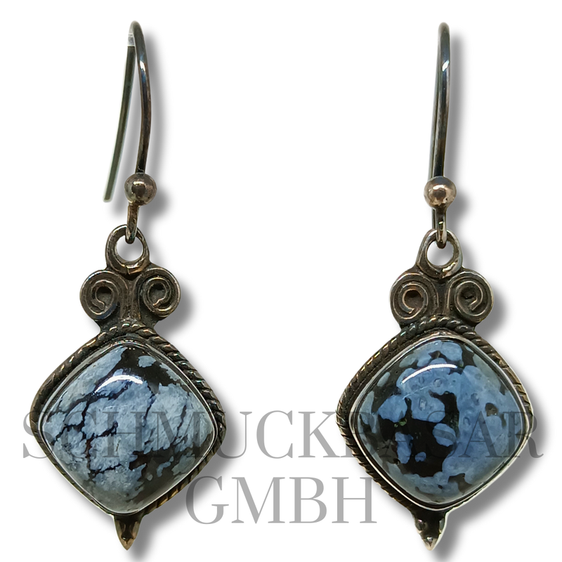 SILVER BLACK AGATE STONE EARRINGS