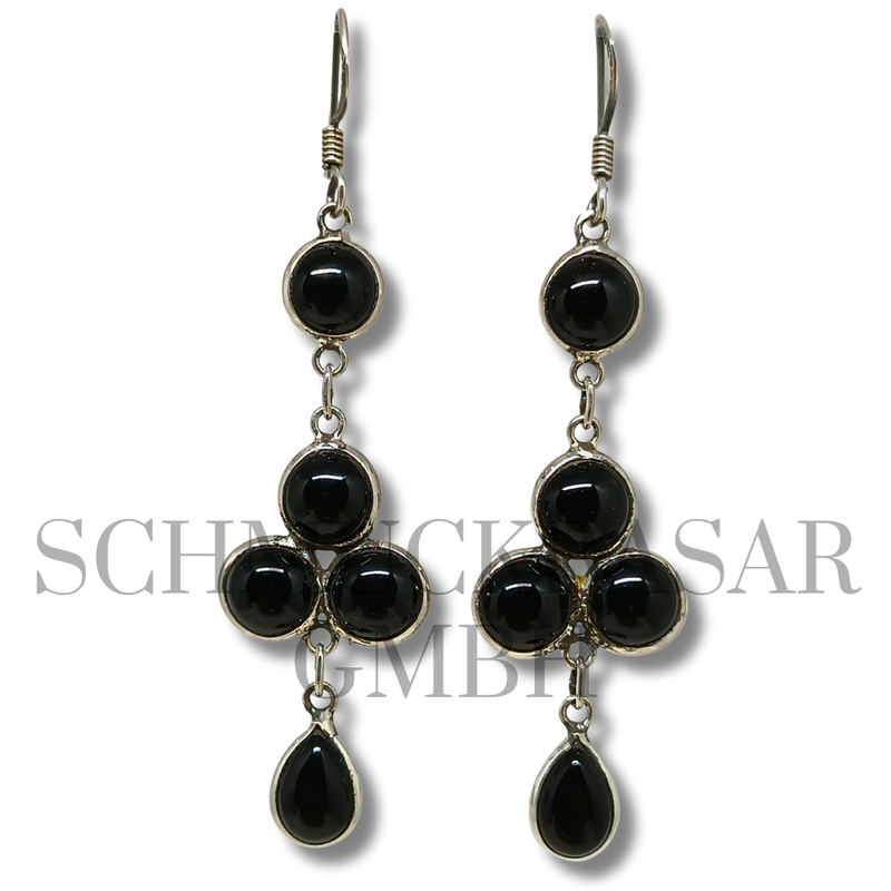 SILVER BLACK ONYX STONE EARRINGS