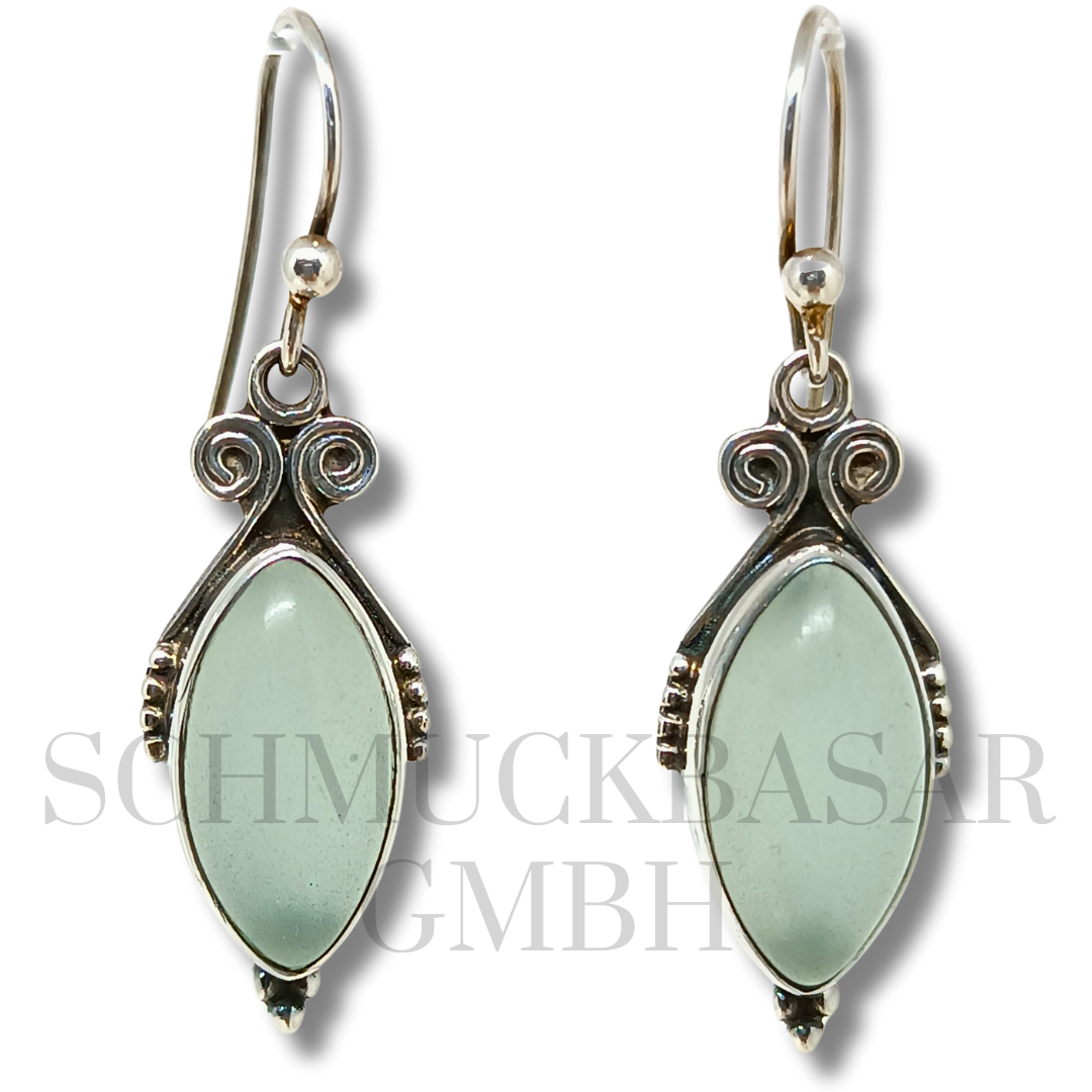 SILVER GREY CHALCEDONY STONE EARRINGS