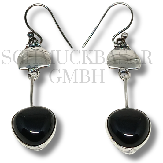 SILVER BLACK ONYX STONE EARRINGS