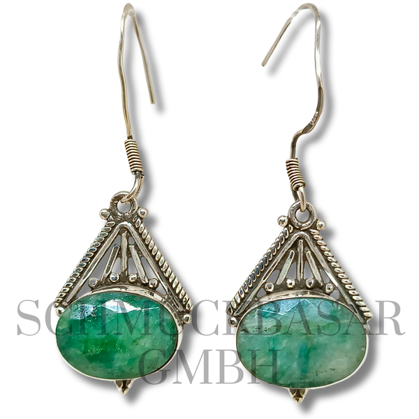 SILVER GREEN ONYX STONE EARRINGS