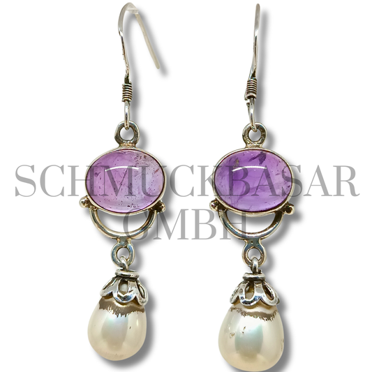 SILVER PEARL AMETHYST STONE EARRINGS