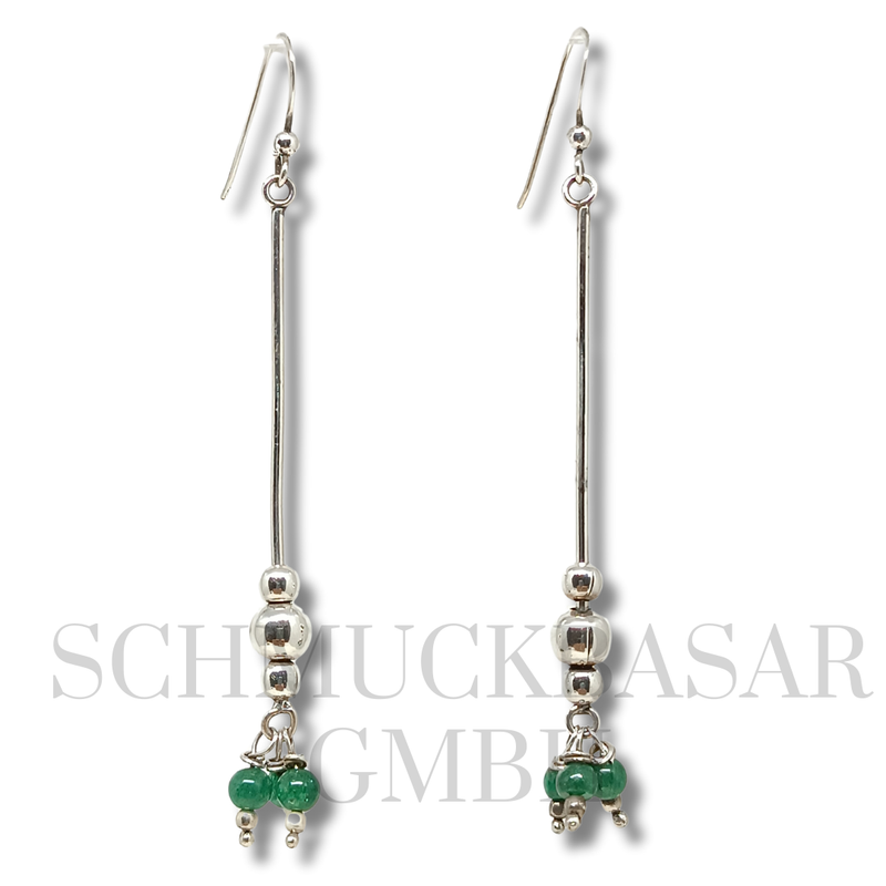 SILVER GREEN ONYX STONE EARRINGS