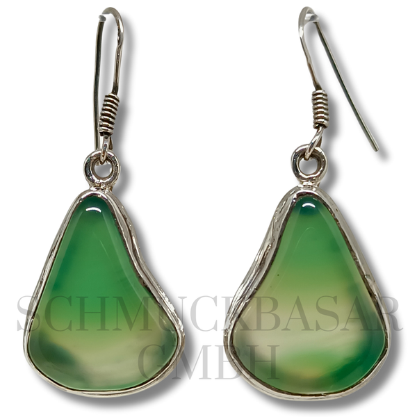 SILVER GREEN ONYX STONE EARRINGS