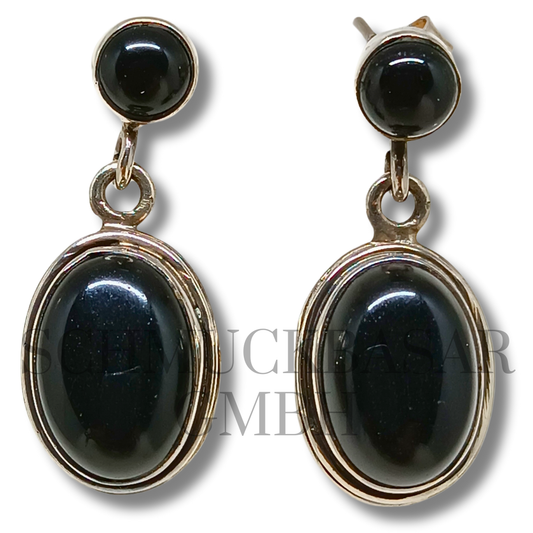 SILVER BLACK ONYX STONE EARRINGS