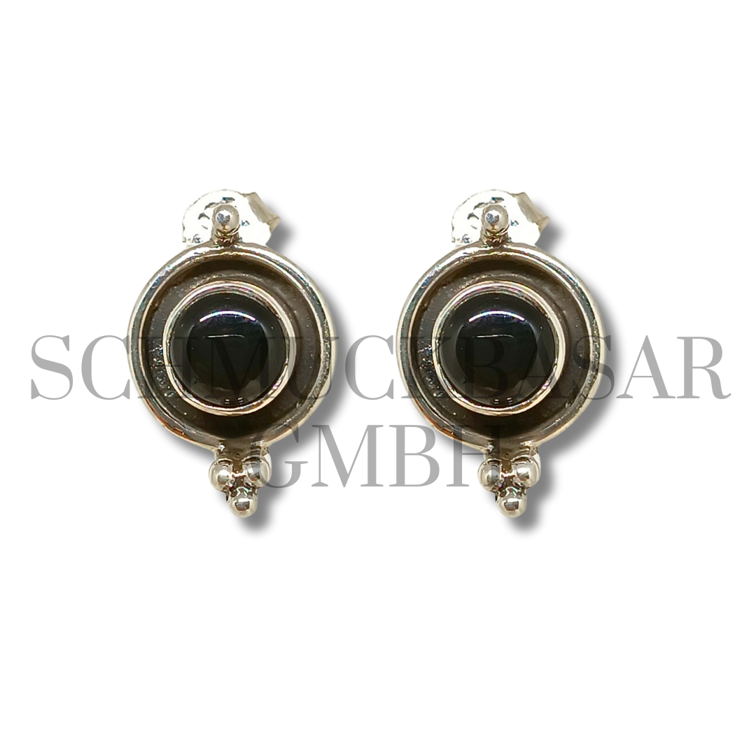 SILVER BLACK ONYX STONE EARRINGS