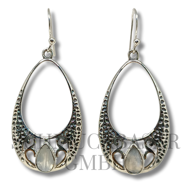 SILVER R.MOONSTONE STONE EARRINGS