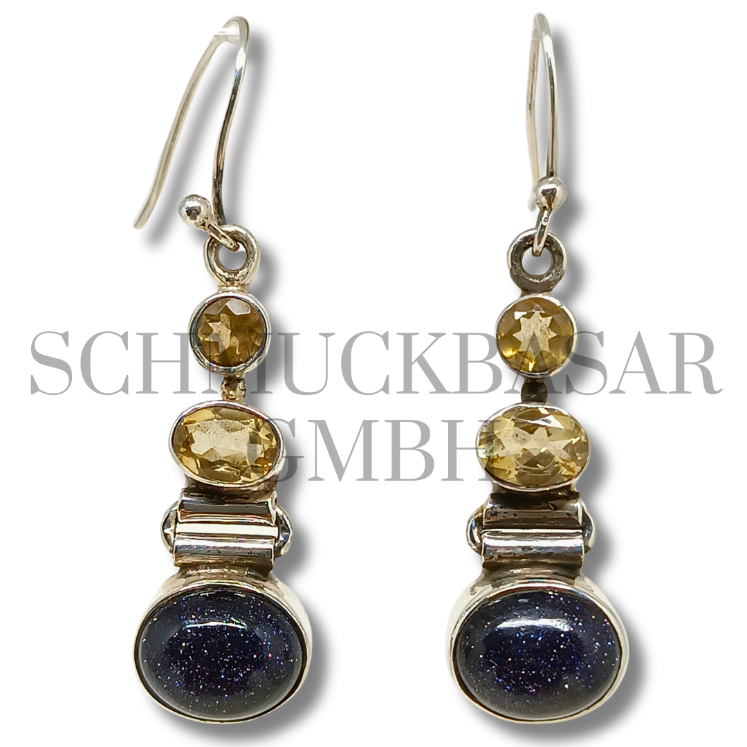 SILVER CITRINE LAPIS LAZULI STONE EARRINGS