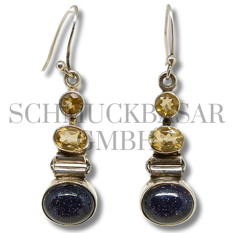 SILVER CITRINE LAPIS LAZULI STONE EARRINGS