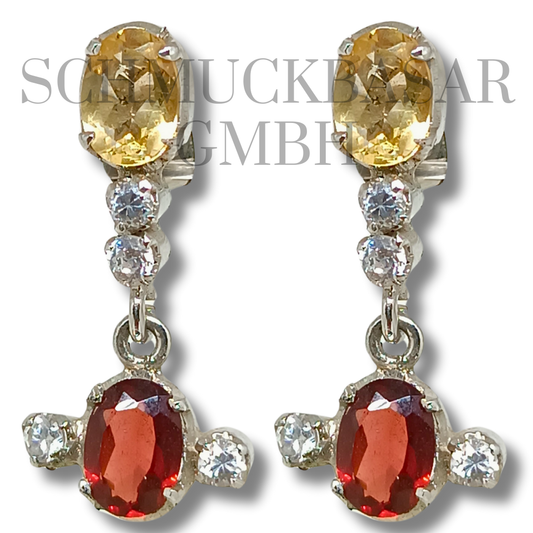 SILVER CITRINE GARNET STONE EARRINGS