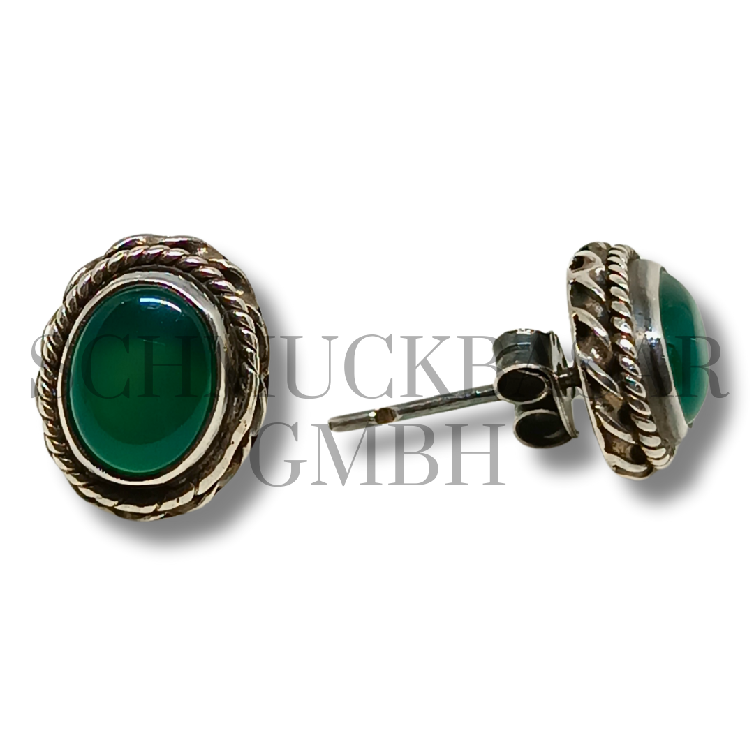 SILVER GREEN ONYX STONE EARRINGS