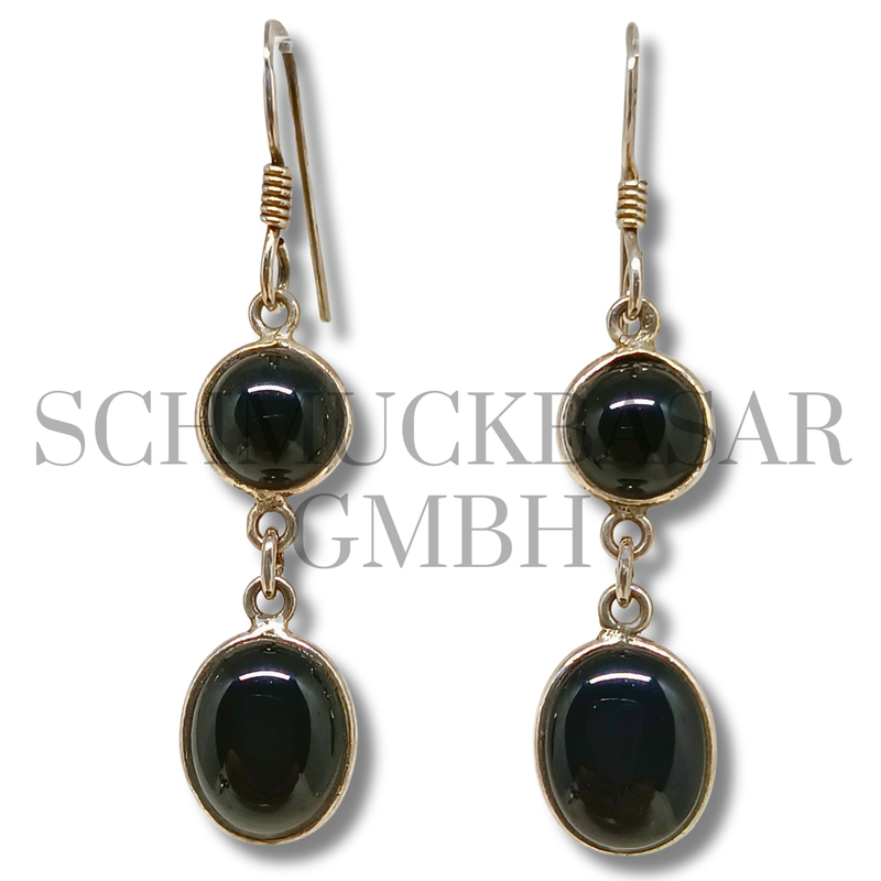 SILVER BLACK ONYX STONE EARRINGS