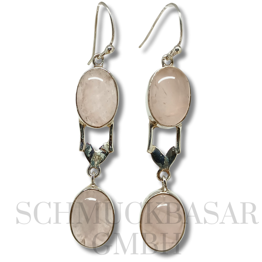 SILVER ROSE QUARTZ STONE EARRINGS