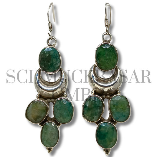 SILVER GREEN ONYX STONE EARRINGS