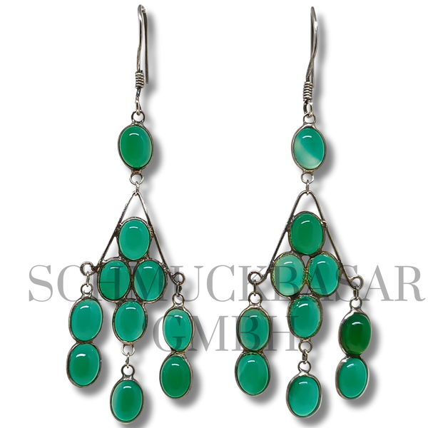 SILVER GREEN ONYX STONE EARRINGS