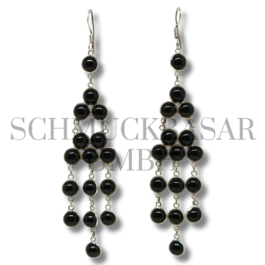 SILVER BLACK ONYX STONE EARRINGS