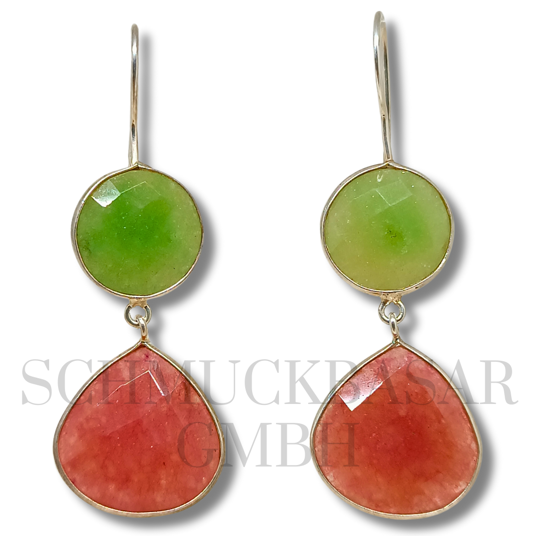 SILVER GREEN ONYX CARNELIAN STONE EARRINGS