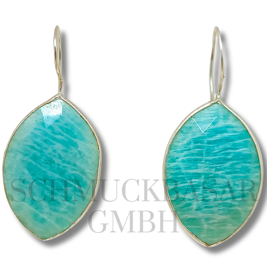 SILVER AQUA CHALCEDONY STONE EARRINGS