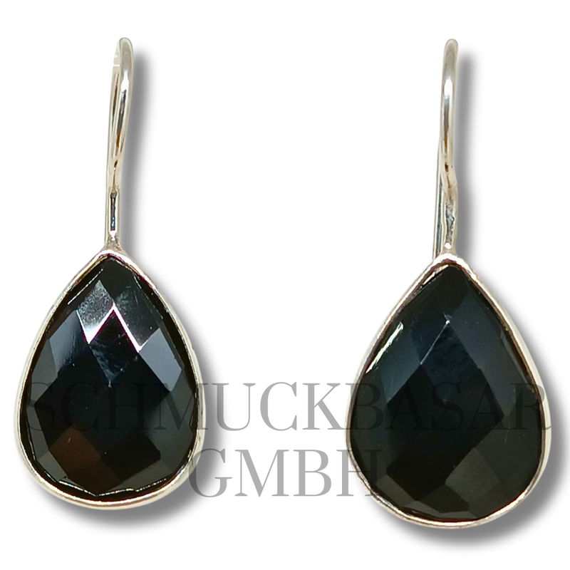 SILVER BLACK ONYX STONE EARRINGS