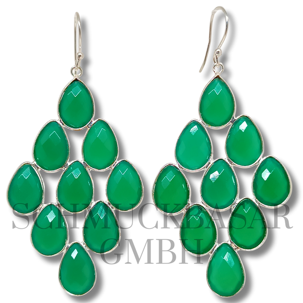 SILVER GREEN ONYX STONE EARRINGS