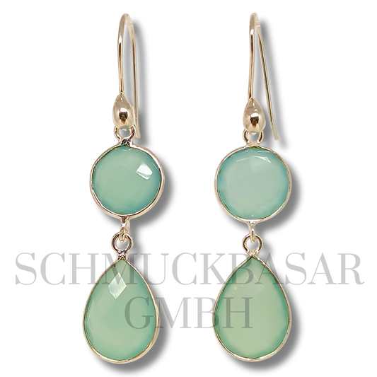 SILVER AQUA CHALCEDONY STONE EARRINGS