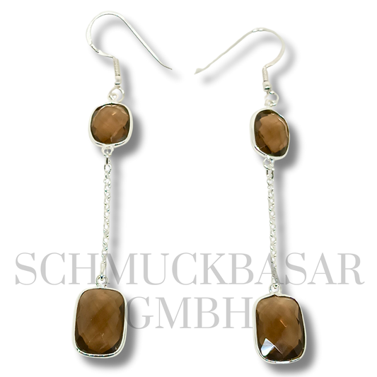 SILVER SMOKEY QUARTZ STONE EARRINGS