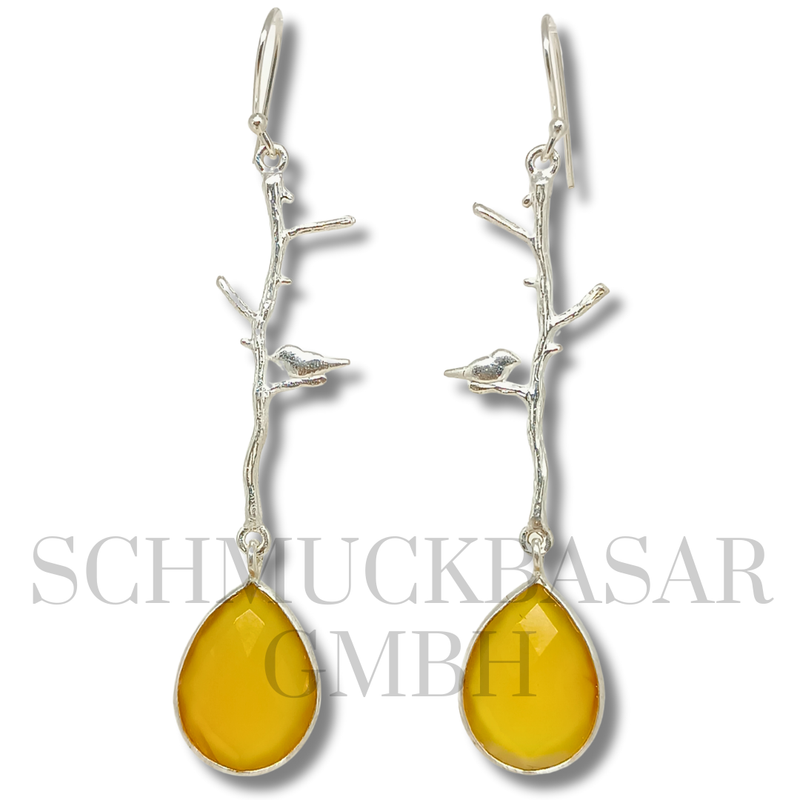 SILVER YELLOW CHALCEDONY STONE EARRINGS