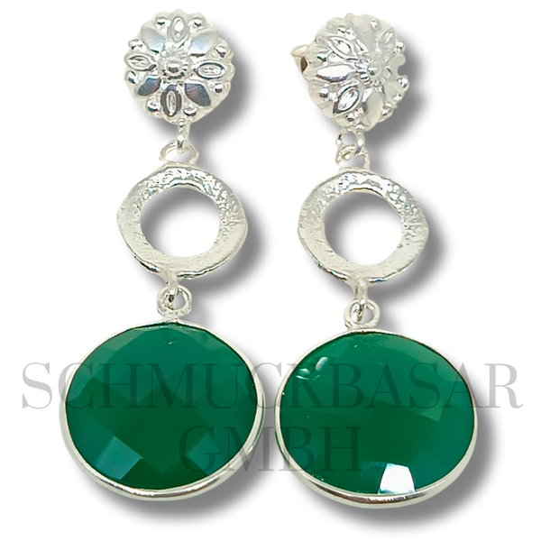 SILVER GREEN ONYX STONE EARRINGS