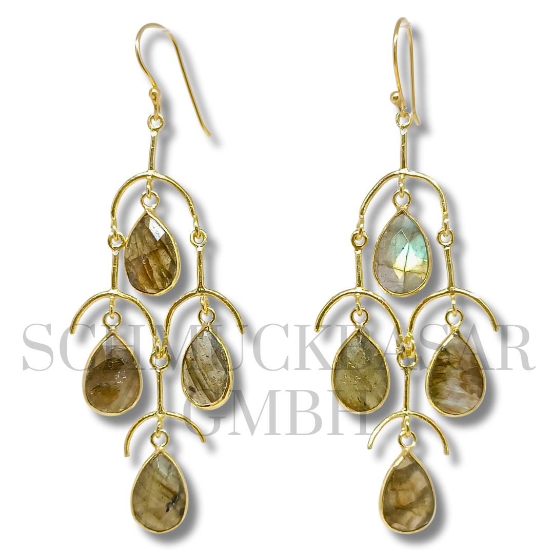 GOLD PLATED LABRADORITE STONE EARRINGS