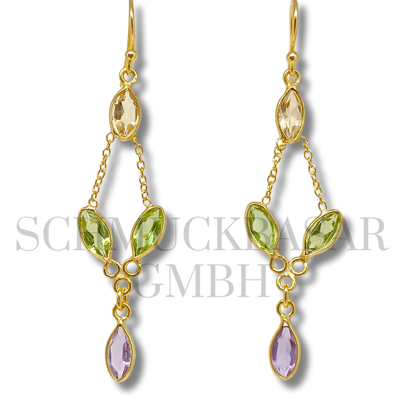 GOLD PLATED CITRINE PERIDOT AMETHYST STONE EARRINGS