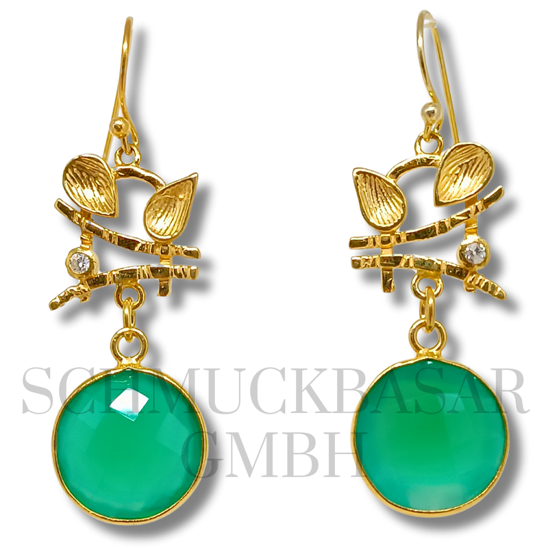 GOLD PLATED GREEN ONYX STONE EARRINGS