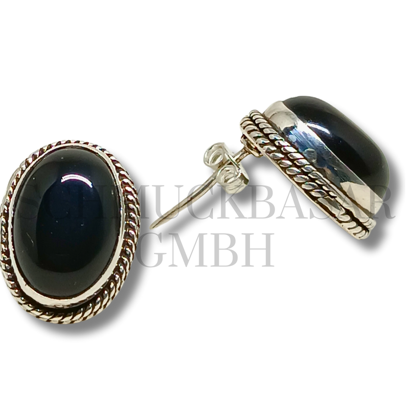 SILVER BLACK ONYX STONE EARRINGS