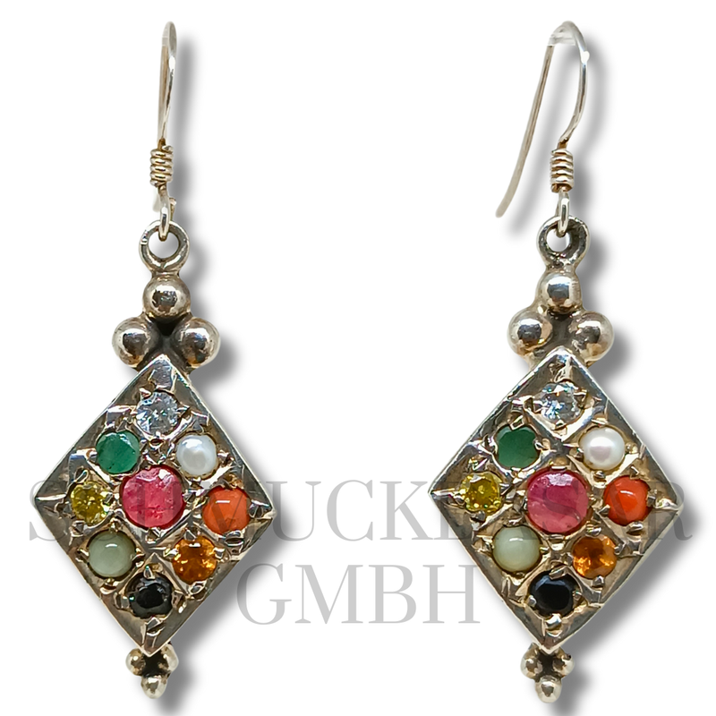 SILVER NAVRATAN STONE EARRINGS