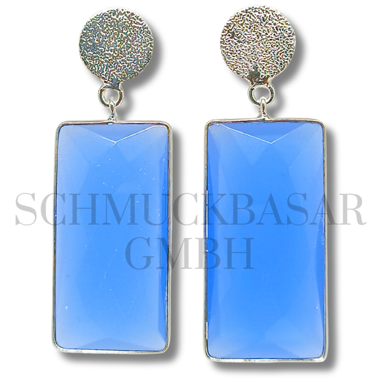 SILVER BLUE CHALCEDONY STONE EARRINGS